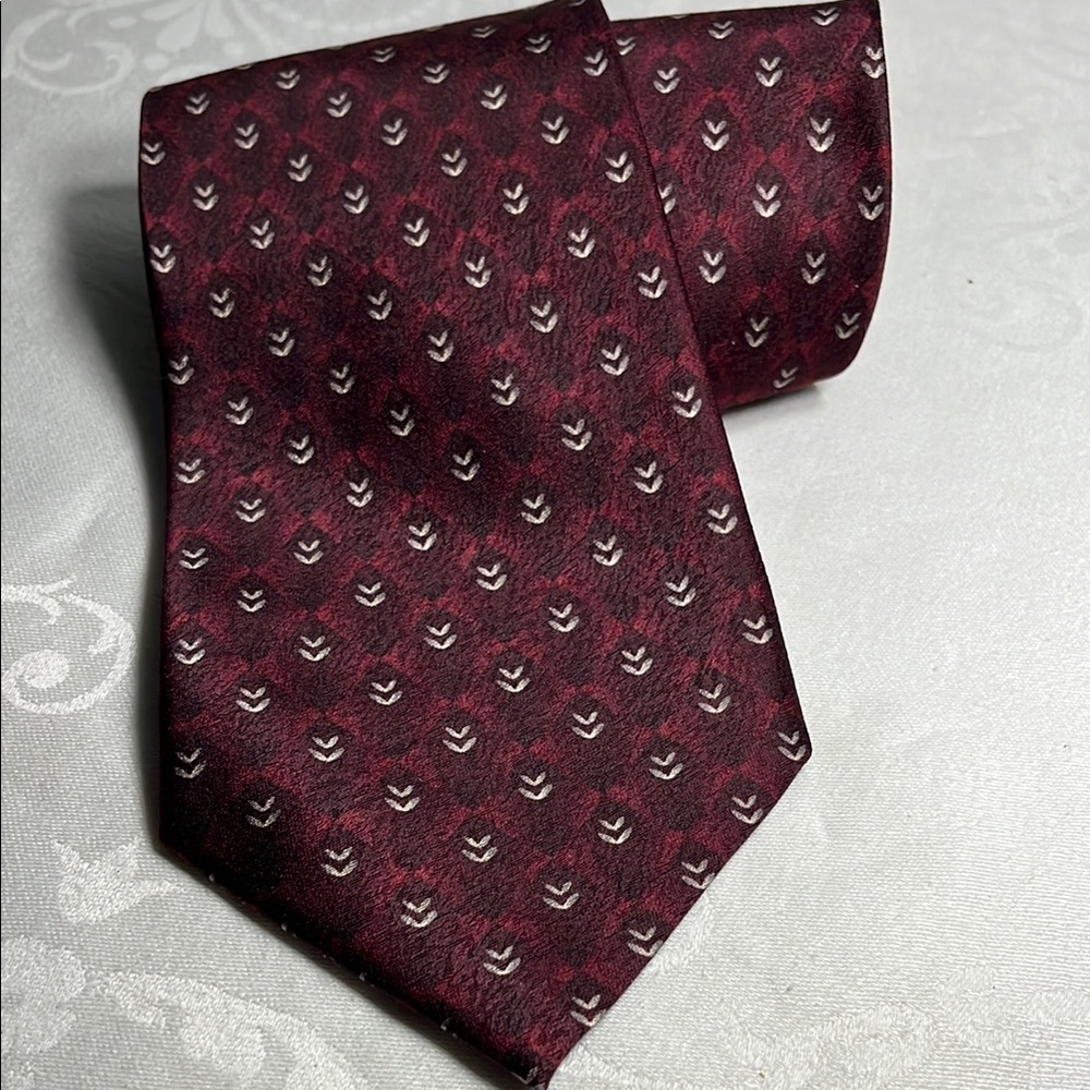 Pierre Cardin Red and White Geometric Silk Tie